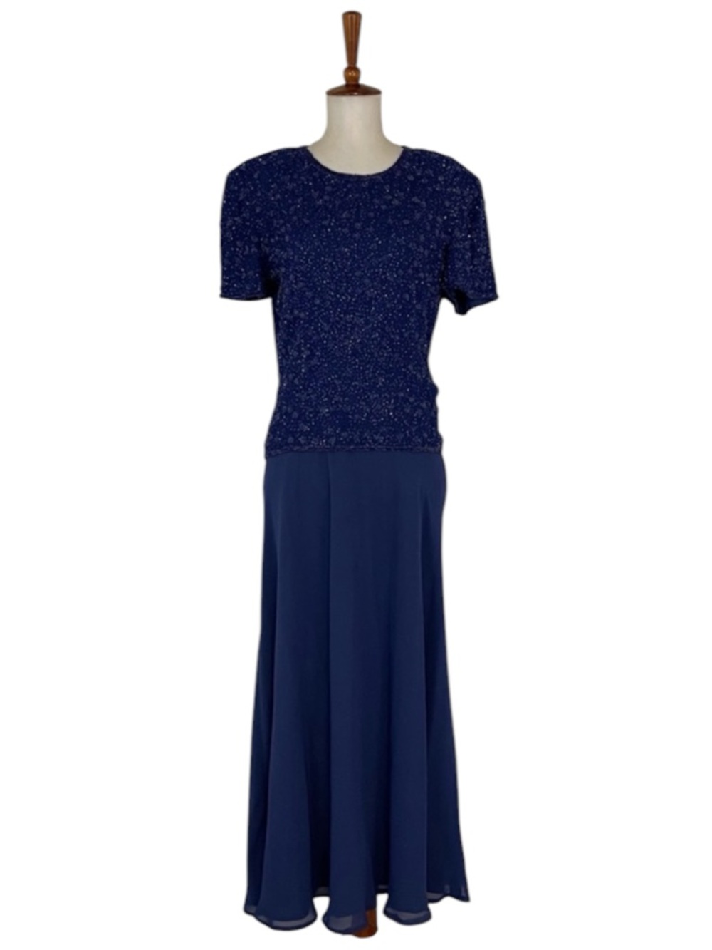 Adrianna Papell Blue Skirt Set Women’s 8 2 Piece‎ Beaded Short Sleeve Top Maxi